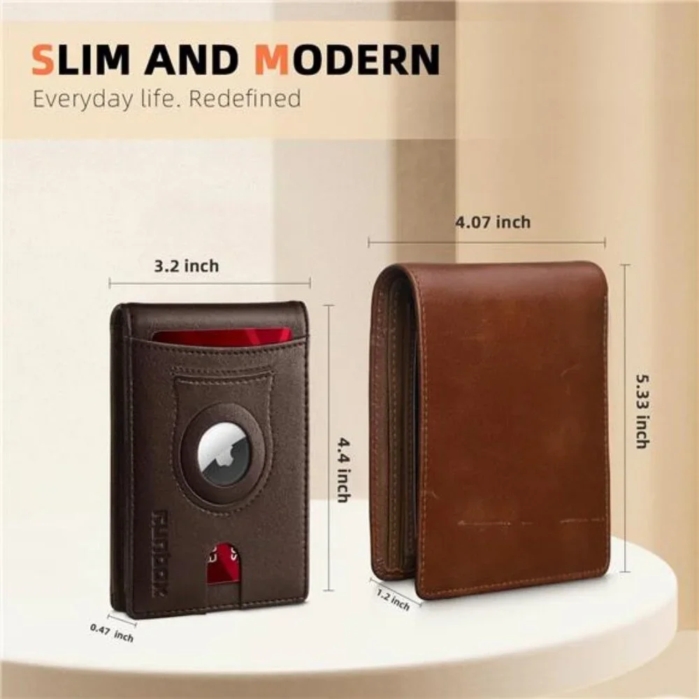 RUNBOX AirTag-Wallet-Mens-Slim-RFID Blocking Wallets Leather with Bill